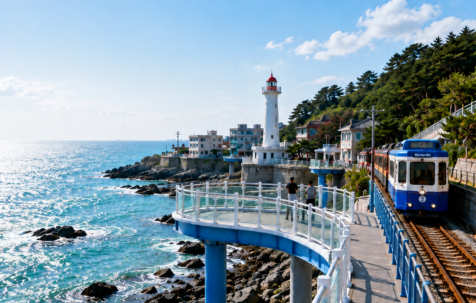 青沙浦海岸与列车旅行配图